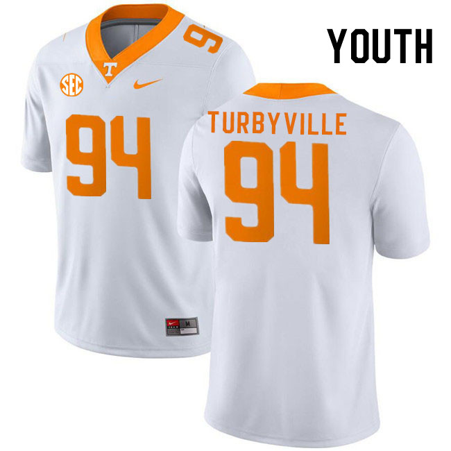 Youth #94 Josh Turbyville Tennessee Volunteers College Football Jerseys Stitched Sale-White - Click Image to Close